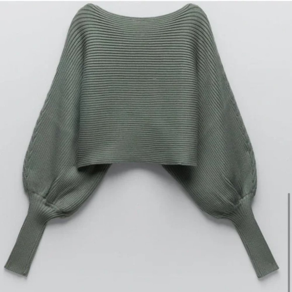 ZARA Knit Cropped Sweater Loose-fit Balloon Sleeve - Picture 5 of 8